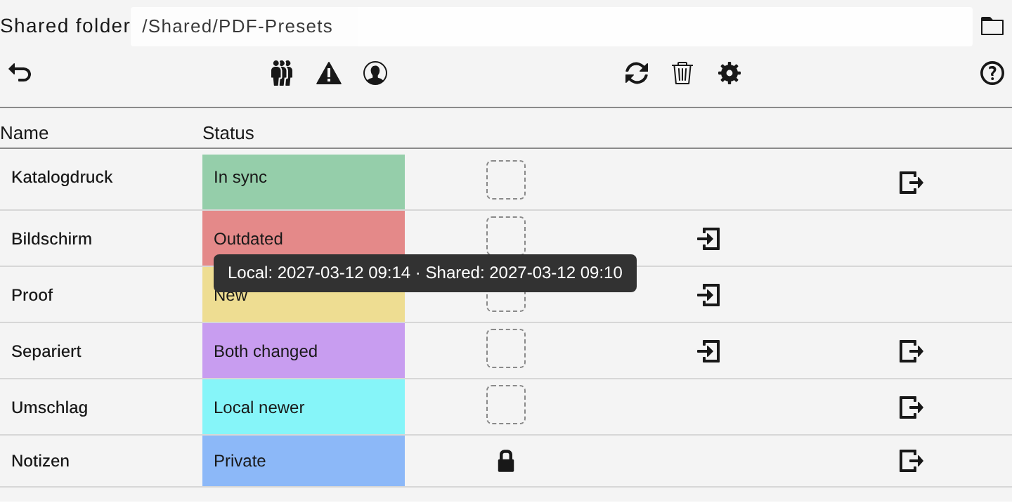 Table with one row per status color and the time tooltip
