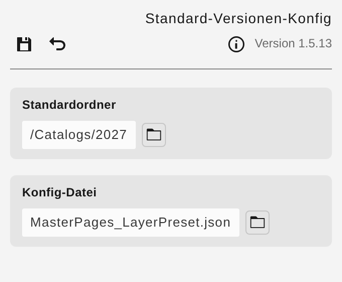 Unteransicht „Standard-Versionen-Konfig“ mit zwei Pfadfeldern